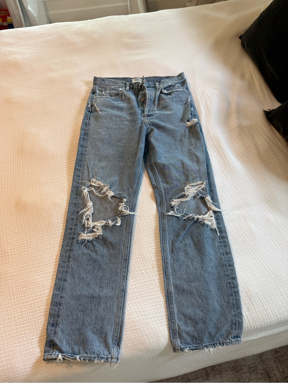 Agolde Women's Straight-Leg Distressed Jeans - Light Blue